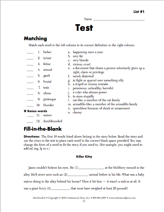 Making Meaning Vocabulary Quiz 9